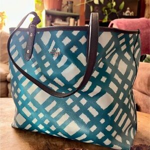 Coach Teal and White Women's Tote Bag